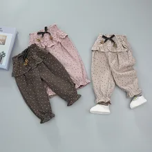 Стиль; корейский стиль; детская одежда из чистого хлопка с принтом; повседневные брюки для девочек; Осенняя верхняя одежда для маленьких девочек; брюки