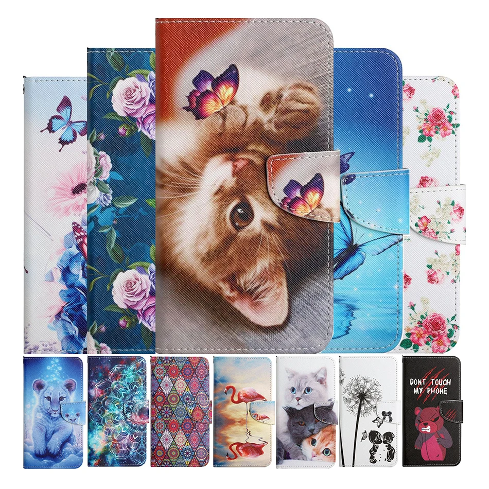 

Etui Wallet Phone Case For Samsung Galaxy A10 A20 A30 A40 A50 A70 A11 A21 A21S A31 A41 A51 A71 Flower Cat Pattern Flip Cover