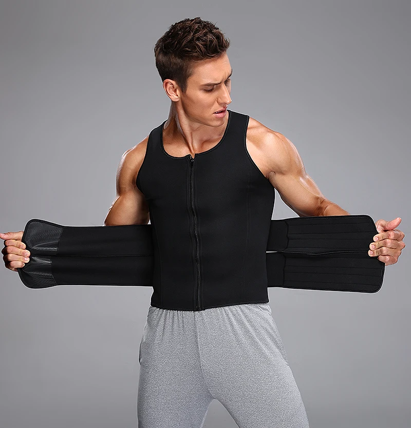Men Body Shaper Sauna Vest Corset Top Waist Trainer Double Belt Sweat Shirt Abdomen Slimming Mens Shapewear Fat Burn Fitness Top