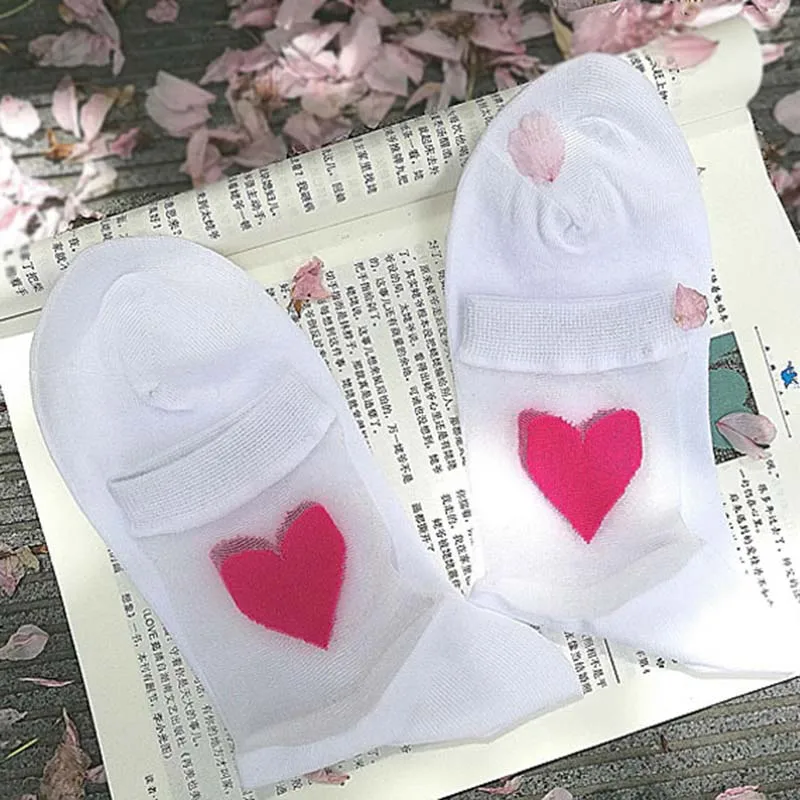 Женские летние прозрачные носки с милыми сердечками сексуальные хлопковые