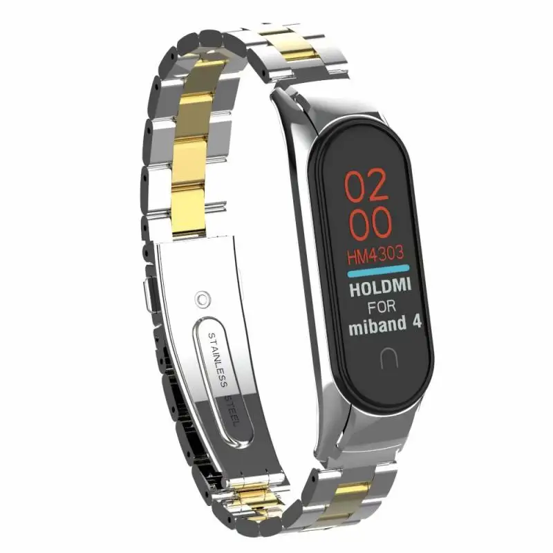 Для xiaomi band 3/4 Серия Нержавеющая Сталь твердый 3 бусины ремешок металлический ремешок для часов браслет аксессуары для mi Band