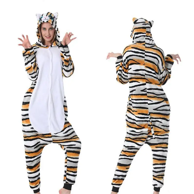 Комбинезоны с изображением тигра и кота кигуруми, Комбинезоны для взрослых в виде животных, женские пижамы, зимние пижамы, костюм, пижамы, фланелевые пижамы