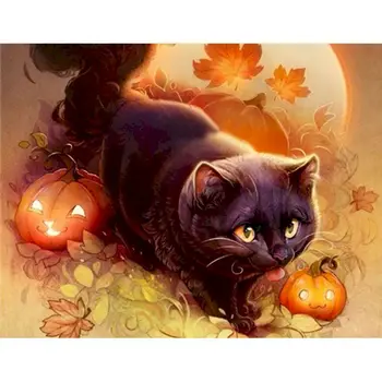 

40*50CM Oil Paint DIY Painting By Numbers Coloring By Numbers Of Cat with Pumpkin Home Decoration For Living Room Wall Art