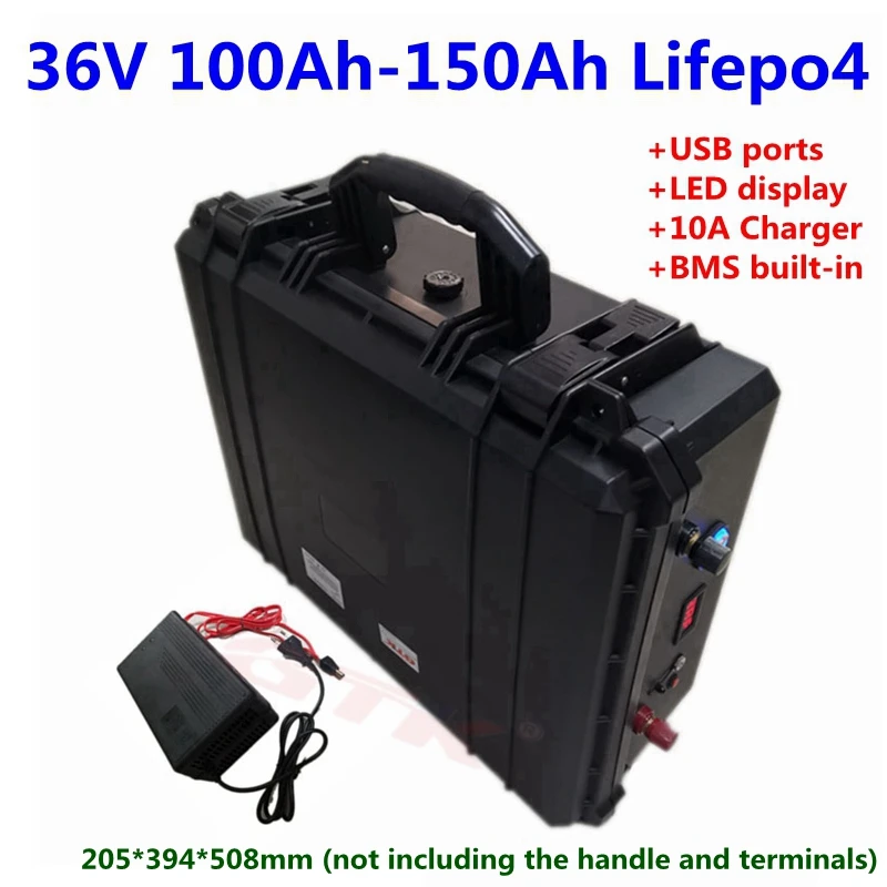 36V lifepo4 100Ah 120Ah 150Ah Водонепроницаемый чехол 100A BMS для солнечных батарей RV фотоэлектрических лодка лодочный электромотор 36v+ 10A зарядное устройство