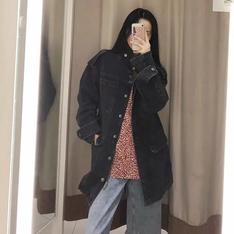 WHITNEY WANG осень зима модная уличная одежда BF стиль погоны с поясом джинсовая куртка женское джинсовое пальто