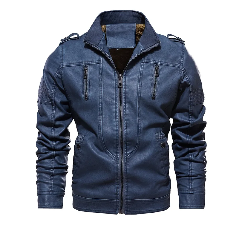 Solid Winter Leather Jacket Men Velvet Thick Warm Casual Moto Biker Jackets Man Pu Motorcycle Bomber Jacket Male Cool Coat