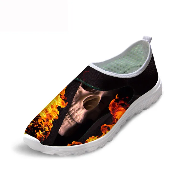 

HYCOOL Ladies Shoes Female Cool Skull Fire Pattern Comfort Casual Flat Air Mesh Sneakers Slip-on Breathable Lightweight Footwear