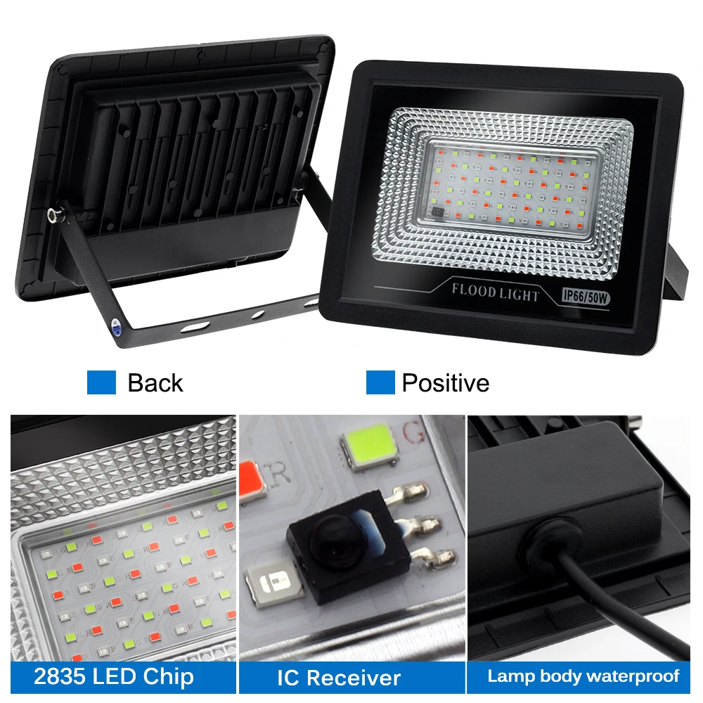 LED Flood Light 50W 100W IP66 Waterproof RGB Spotlight Outdoor Color Changing RGB Floodlight for Party Stage Landscape Lighting