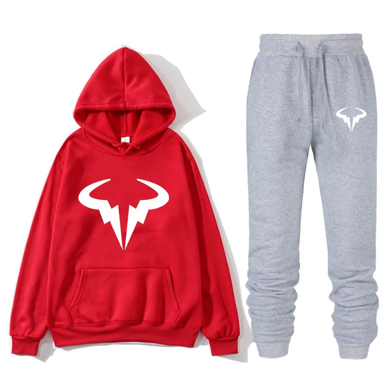 red Новинка, брендовая спортивная одежда, модная толстовка, мужская спортивная одежда из двух предметов, флисовая толстовка+ штаны, спортивная одежда для мужчин - Цвет: red