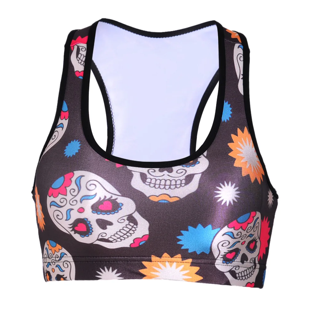 Цифровая печать ретро лифчик черепа жилет рубашки рубашка для спортзала женский жилет для спортзала Deportivo Mujer