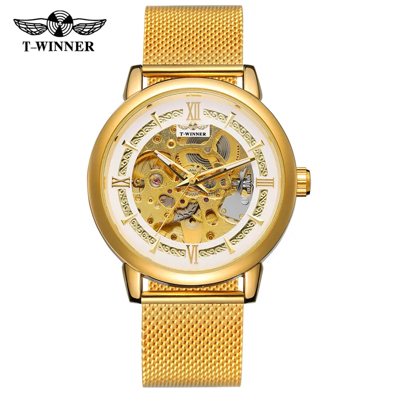 WINNER Automatic Mechanical Men Wristwatch Military Sport Male Clock Top Brand Luxury Stainless Steel New Skeleton Man Watch 033 - Цвет: WR03305 without box