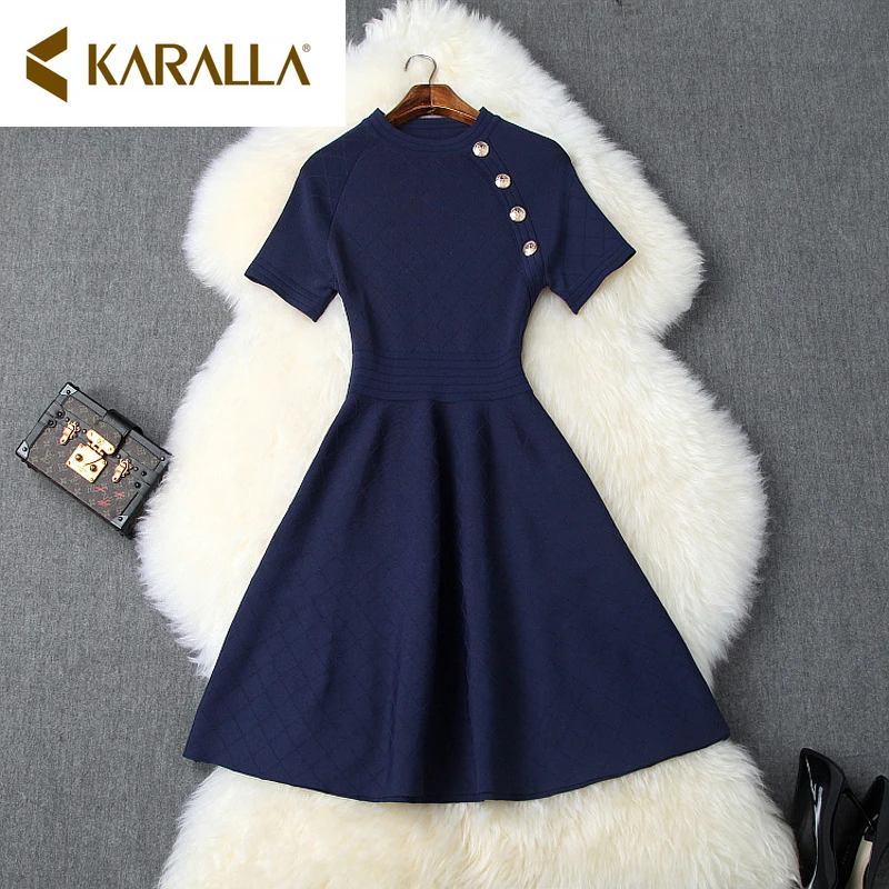 Robe Femme элегантное вязаное платье женское осеннее с круглым вырезом с коротким рукавом Chinel трикотажное ТРАПЕЦИЕВИДНОЕ ПЛАТЬЕ женское ТРАПЕЦИЕВИДНОЕ Платье-туника