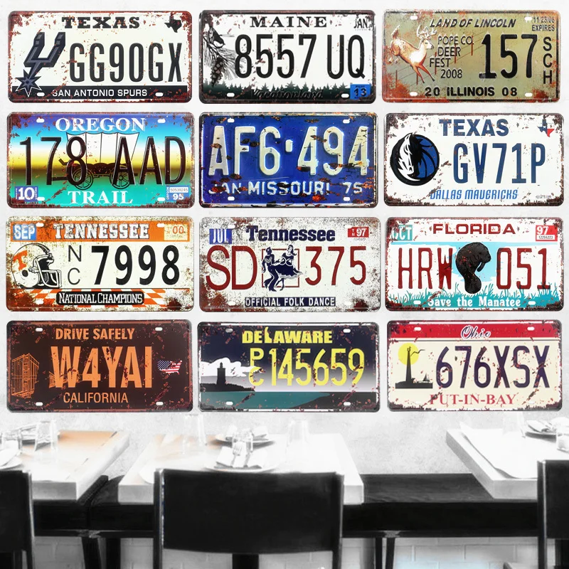 USA 25 Vintage Plaques Novelty License Plate Retro Tin Sign Garage Decoration 