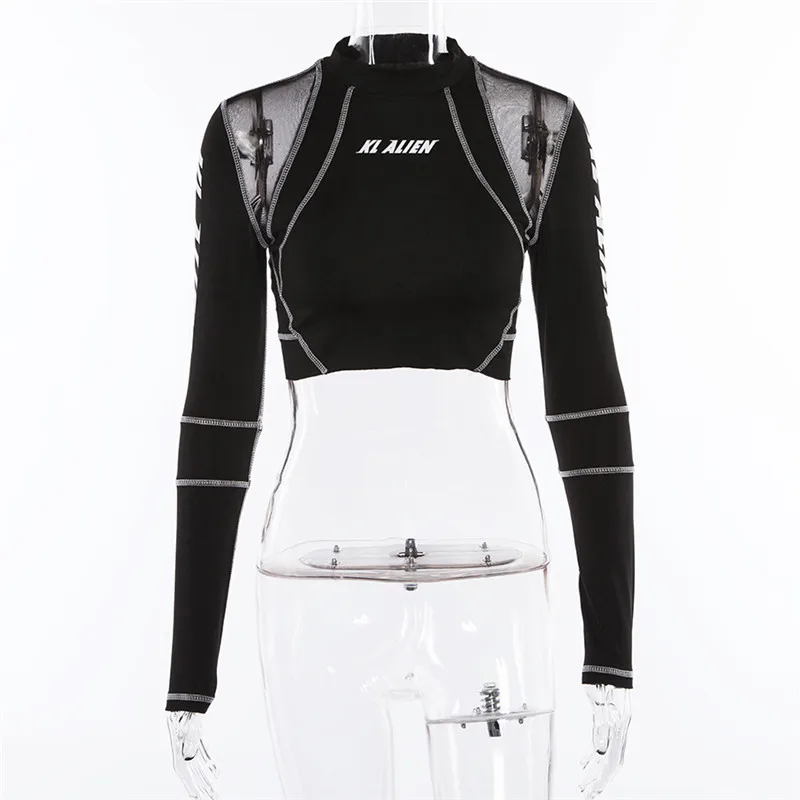 Adogirl с буквенным принтом из прозрачной сетки в стиле пэчворк, женский спортивный костюм, футболка с длинным рукавом, укороченный топ, леггинсы для фитнеса, женский спортивный костюм