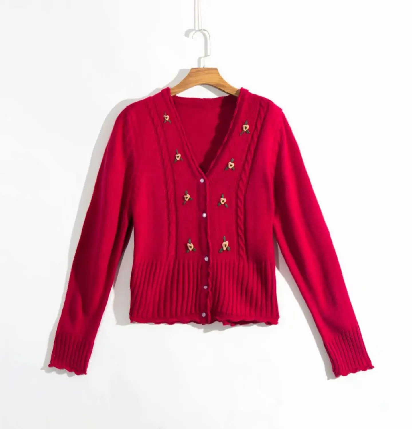 N391 red F0693 Bazaleas Франция белый Emile Carfigans Цветочный вышитый женский свитер ретро центр пуговицы теплый вязаный винтажный женский свитер - Цвет: N391 red F0693