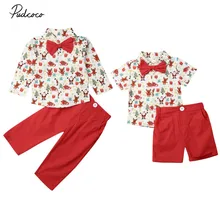 Рождество для маленьких мальчиков комплект одежды для малышей, Детская Симпатичная хлопковая Футболка с принтом из мультфильма; длинные шорты, детские штаны, костюм детская одежда для мальчиков