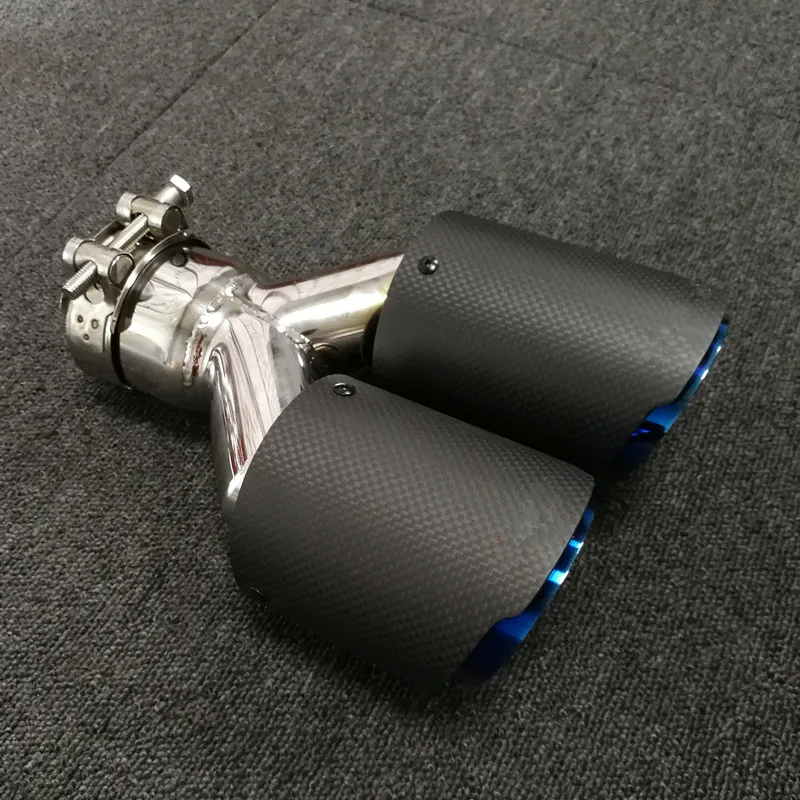 1 шт. матовый черный двойной AKRAPOVIC углеродное волокно выхлопной трубы глушитель синий выгоревшая труба выхлопной трубы наконечник