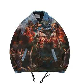 

2020 men's fashion trend retro oil painting character printed hip hop jacket autumn fashion high street men's loose windbreaker