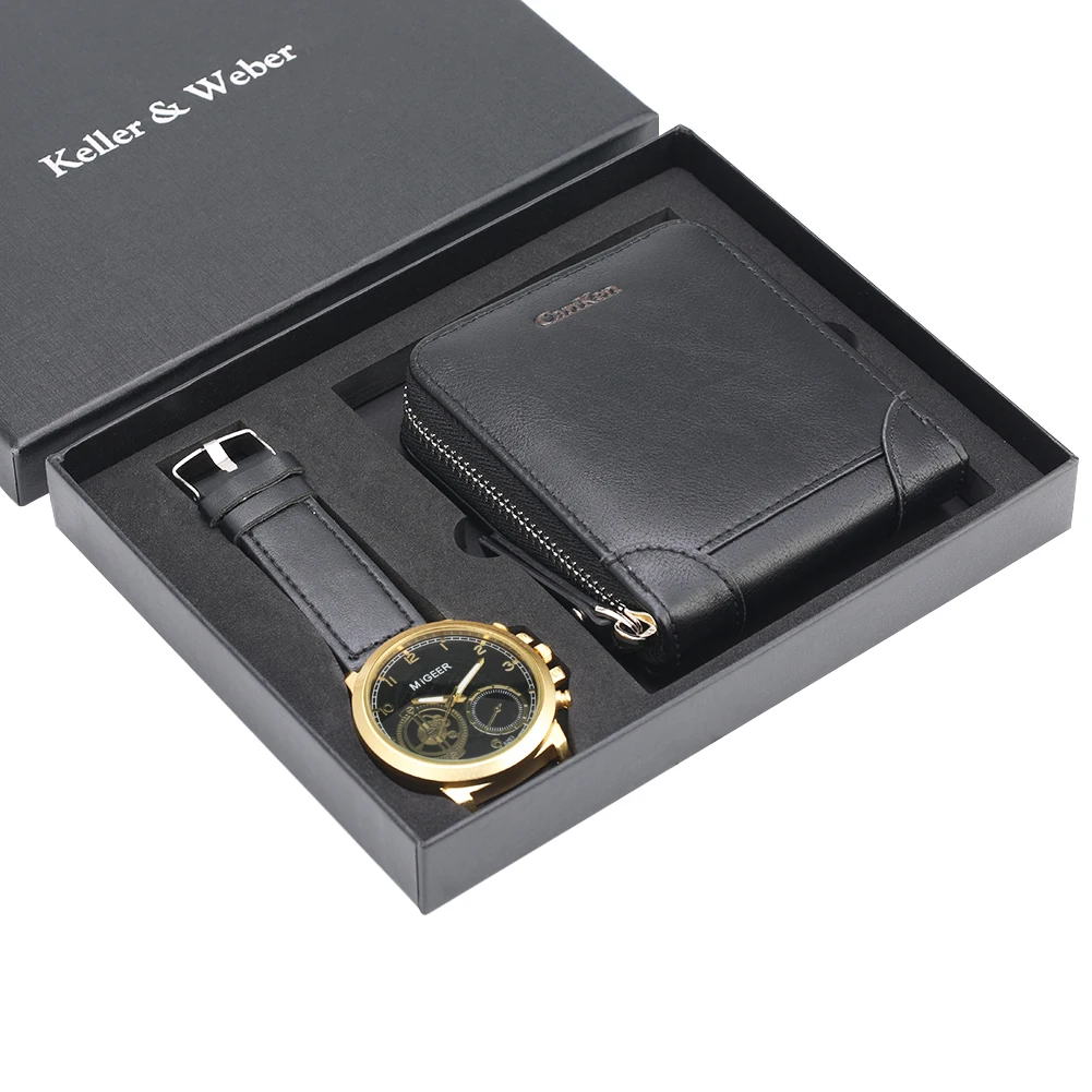 Повседневное Короткий Мужской кошелек подарочный набор кожаный ремешок