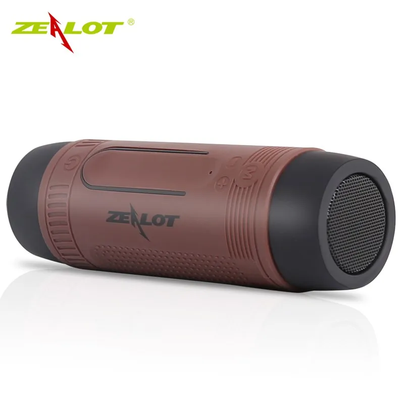 Brown Zealot S1 Bluetooth динамик открытый велосипед портативный сабвуфер бас Беспроводная колонка FM радио банк питания+ фонарик+ крепление для велосипеда - Цвет: Brown