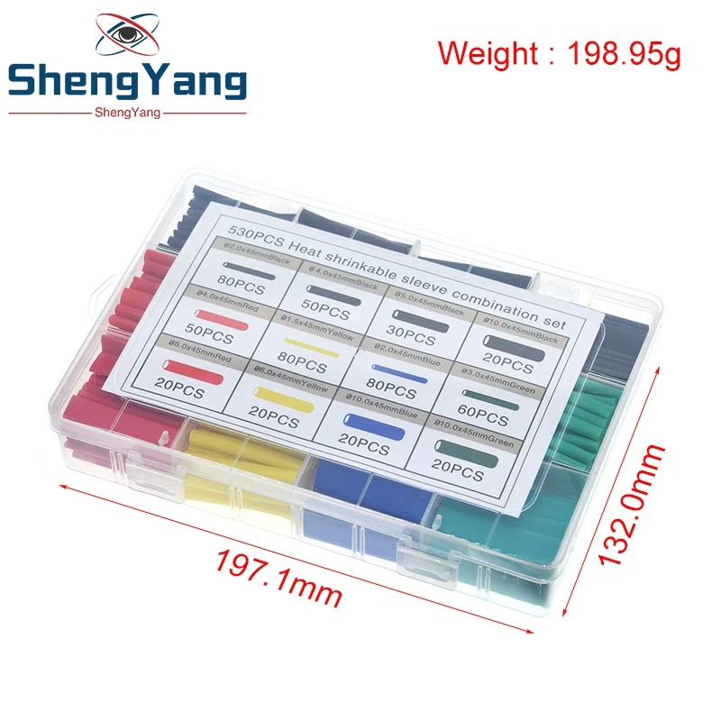 530pcs Heat Shrink Tubing Insulation Shrinkable Tube Assortment Electronic Polyolefin Ratio 2:1 Wrap Wire Cable Sleeve Kit IC