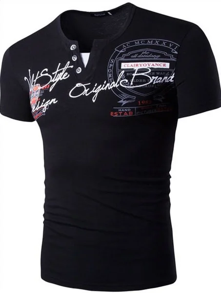 Модные милые новые модные Для мужчин Slim Fit V образным вырезом Повседневное Slim Fit короткий рукав облегающая Футболка Cultivate One's Morality Для мужчин футболки для девочек