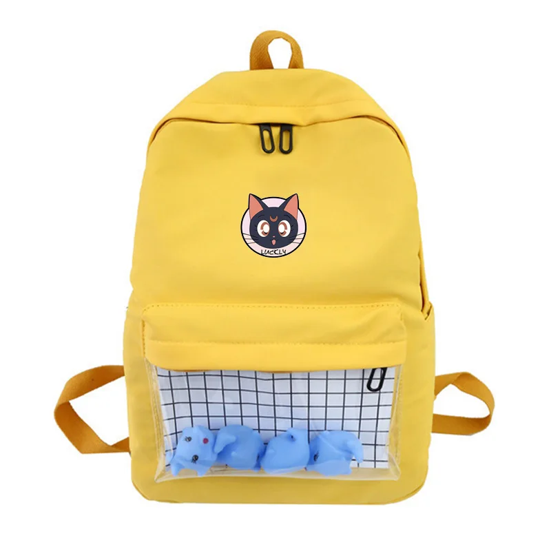 Сэйлор Мун Луна Кошка водонепроницаемый нейлоновый рюкзак Harajuku Японская сумка на плечо для женщин школьников прозрачные рюкзаки - Цвет: Цвет: желтый