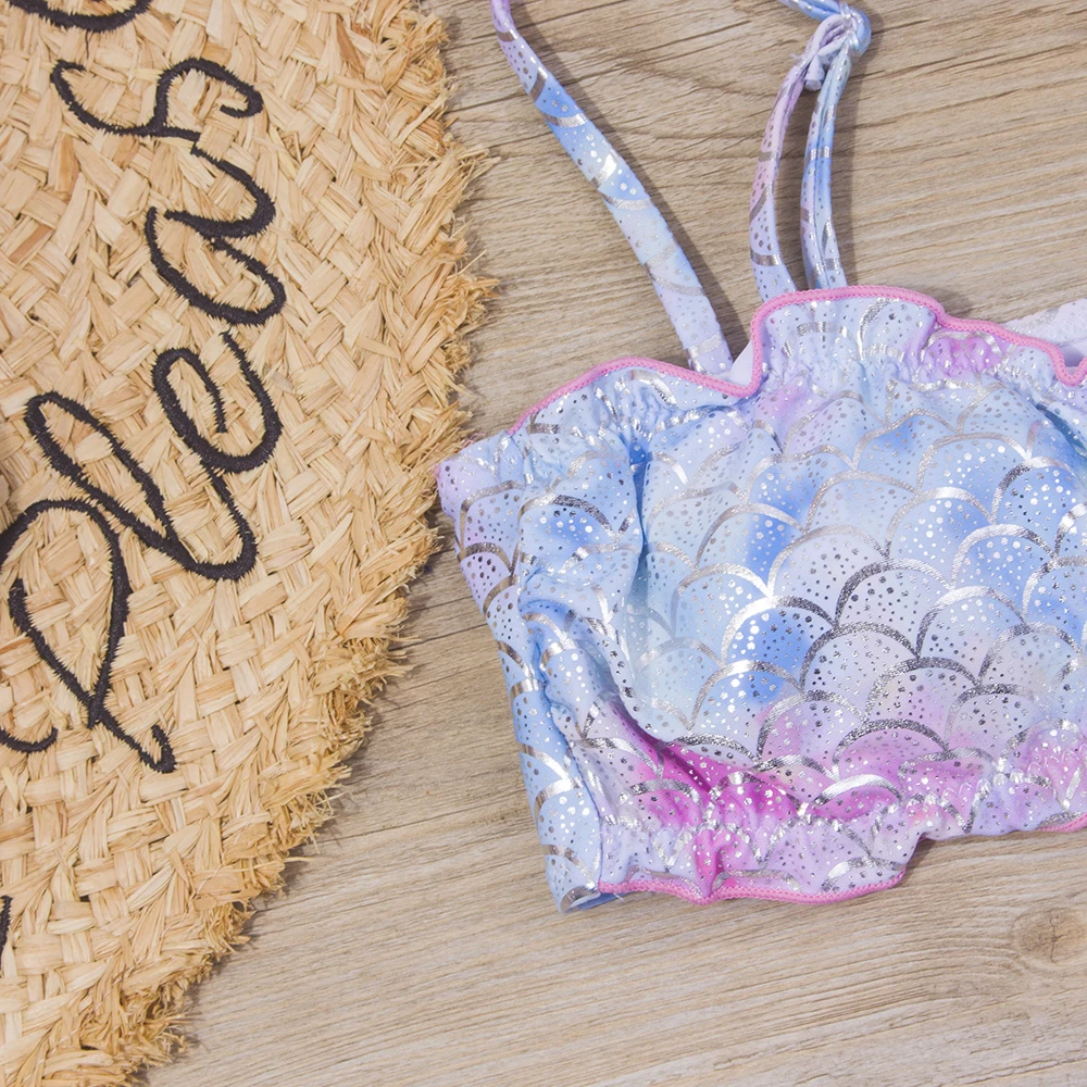 Sequined Mermaid scales Girl Swimsuit Kids Teenage Girl Bikini Set Two Piece Children's Swimwear Girls Bathing Suit Beachwear
