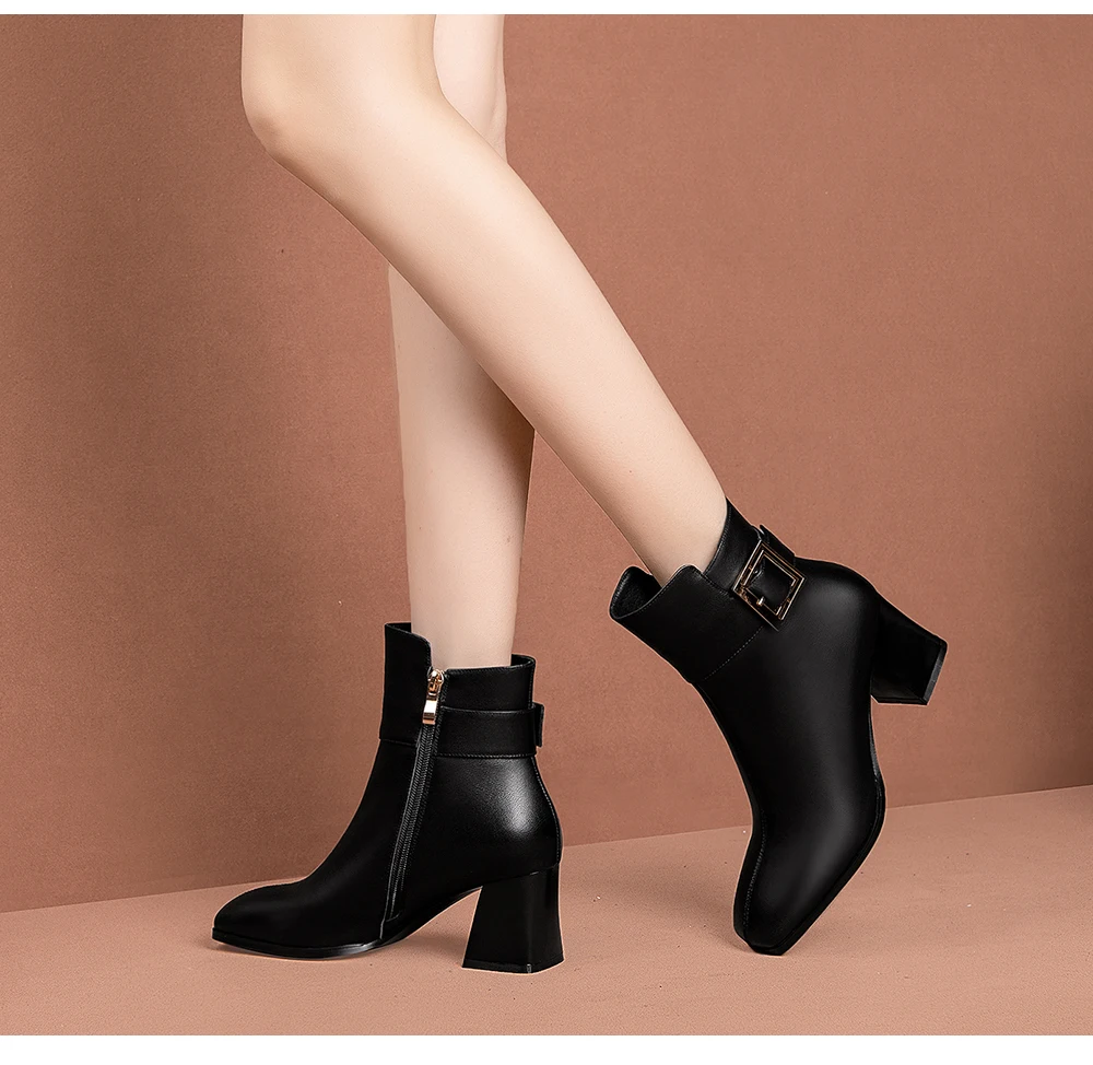 SOPHITINA/женские ботинки из натуральной кожи; зимняя обувь ручной работы с пряжкой на квадратном каблуке; женские ботинки с острым носком на высоком каблуке; MO351