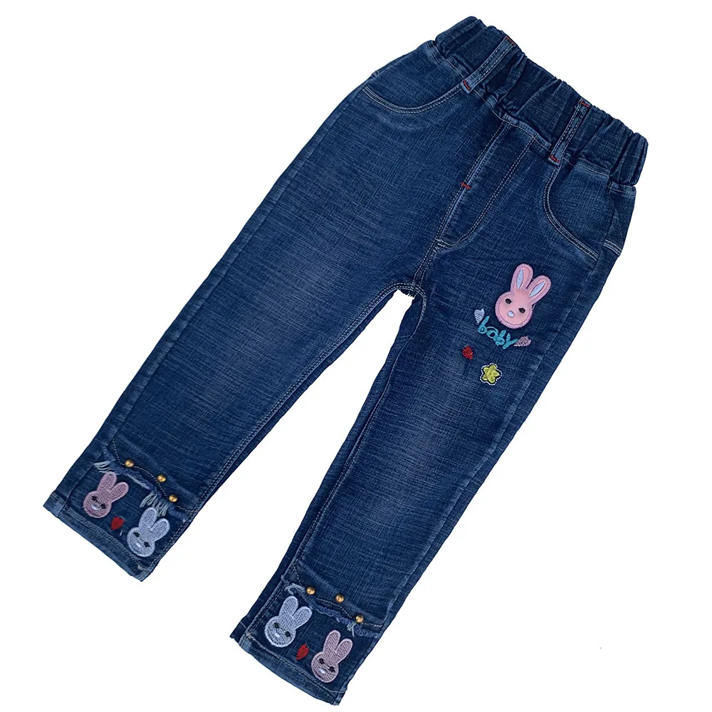 Весенне-осенние джинсы для маленьких девочек 1-12 лет, джинсовые штаны, брюки для девочек - Цвет: RABBIT