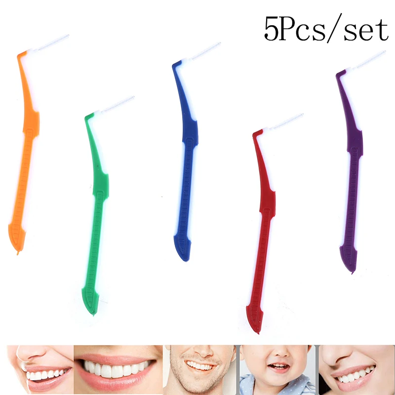 5Pcs L Type Interdental Brushes Health Care Tooth Push-Pull Removes Food And Plaque Better Teeth Oral Hygiene Tool 5 Colors