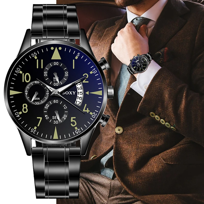 Классические стальные часы, мужские кварцевые наручные часы, светящиеся SOXY, мужские часы с классическим календарем, мужские деловые часы