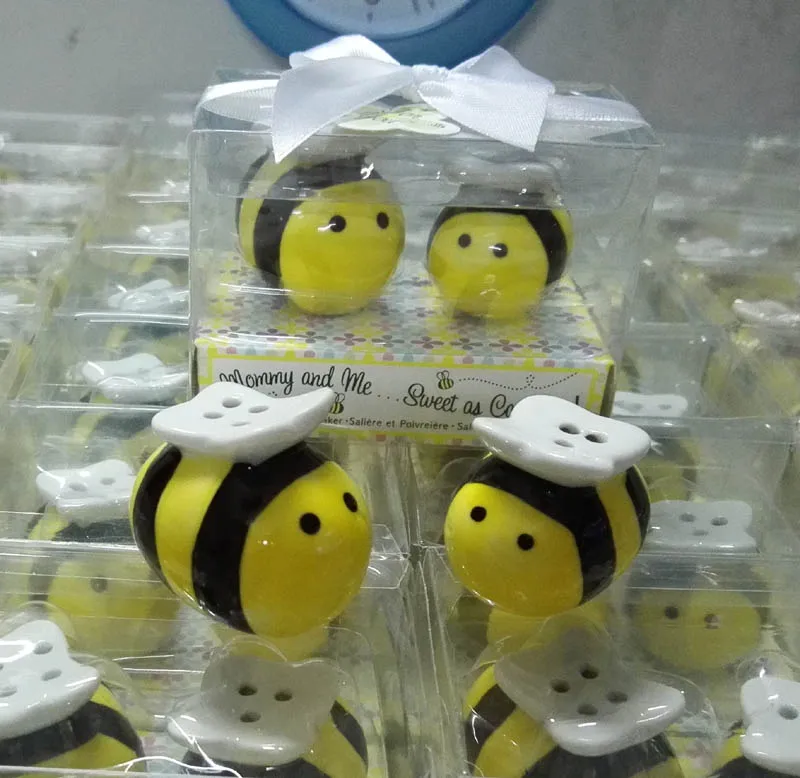 100 шт.(50 компл./лот Mean To Bee керамические Солонка и перец шейкеры свадебные и Детские сувениры для душа Детские сувениры