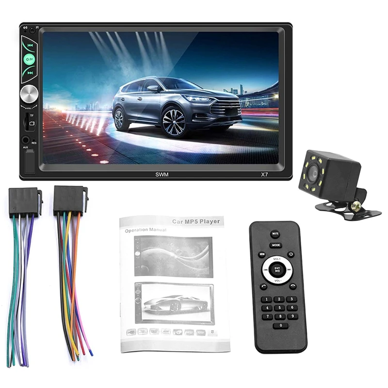 2 Din Автомобильный мультимедийный Радио 7 дюймов HD Автомобильный Bluetooth MP5 плеер-автомобильный стерео с резервной камерой поддержка зеркального соединения рулевое колесо