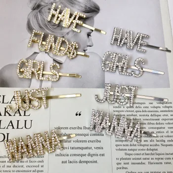

New Fashion Shiny Rhinestone Crystal Letter Word Hairpin Women Styling Tool Hairgrip Diamond Hair Accessories