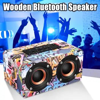 

10W Portable Mini Retro Wooden bluetooth Speaker HIFI Wireless Dual Loudspeaker 3D Surround System Subwoofer FM Radio Speaker