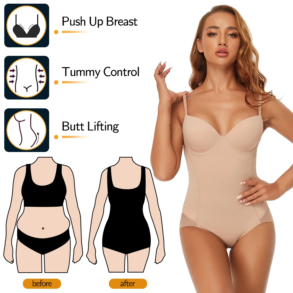 shapewear for tummy Women Shapewear Bodysuits Waist Trainer Vest Slim Full Body Shaper Built-In Bra Camisole Tops Tummy Control Slimming Underwear assets by spanx