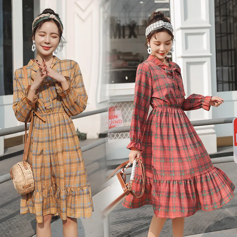 

Fashion Models 2019 New Style Fashion Mom Early Spring New Style Fashion Nursing Loose And Plus-sized Plaid Dress