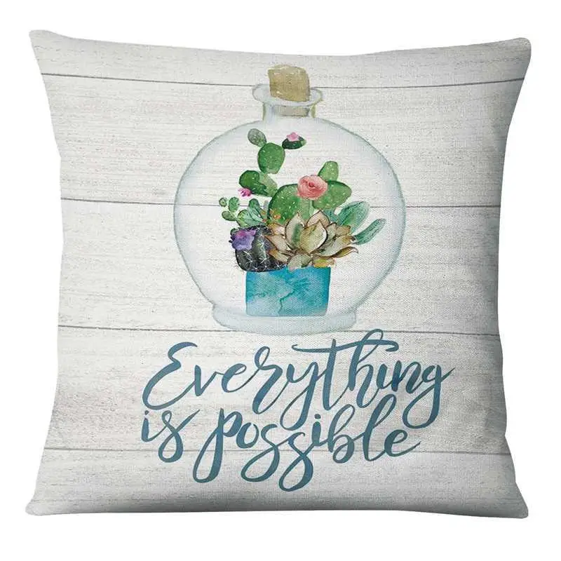 Refreshing Hand Painted Succulent Plants Print Pillowcase Home Pillow Decoration Cushion Decorative Pillow Home Decor Sofa Throw 