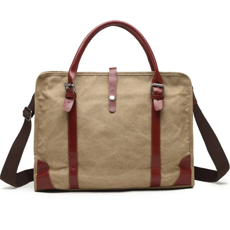 Messenger Laptop Bag Briefcase Bag 15.6 Inch Laptop Messenger Bag Business Office Computer Briefcase For Men Vintage - Color: Khaki
