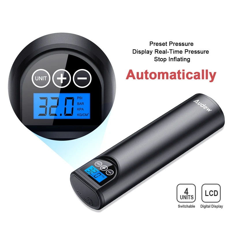  Audew 12V 150PSI Cordless Handheld Air Inflator Pump Car Tyre Inflatable Pump LCD Rechargeable For 