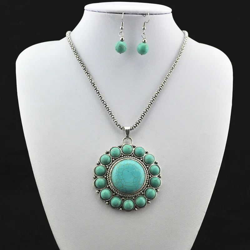 

BAGf3 ural Flower Stone Necklace Pendant & Earring & Bracelet,Jewlery Set ,Women Gift,Vintage Look,Tibet Alloy
