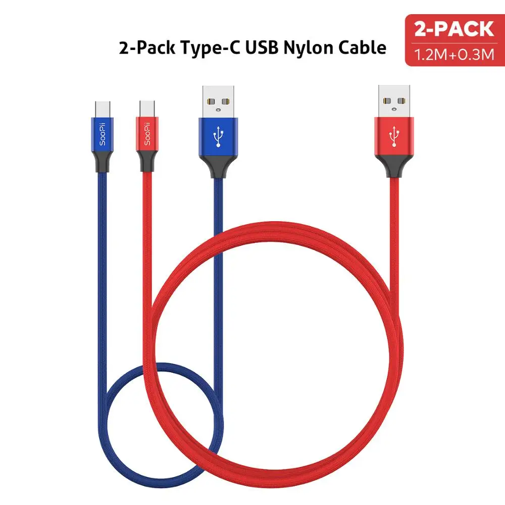 Кабели Soopii usb type C набор нейлоновых кабелей для быстрой зарядки и передачи данных 3