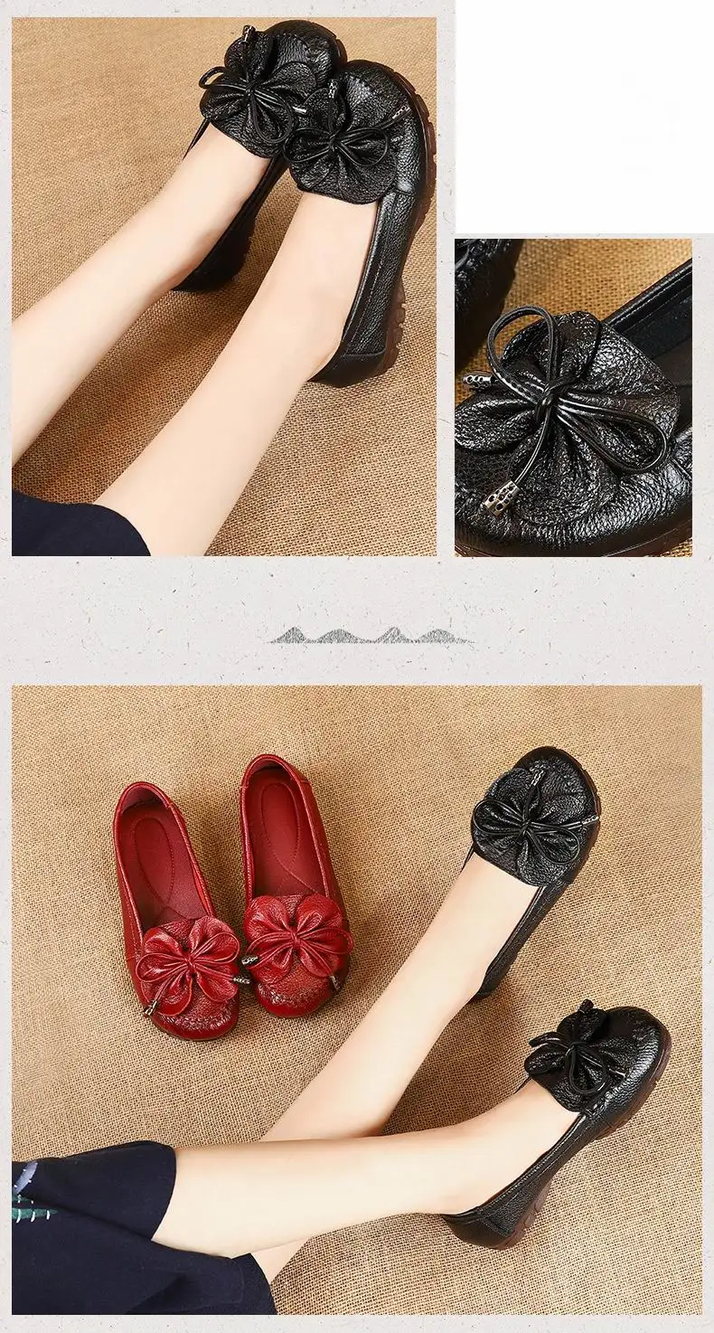 GKTINOO/Демисезонная обувь из натуральной кожи без застежки на плоской подошве женские лоферы с мягкой подошвой; Повседневная обувь для мам с бантом-бабочкой