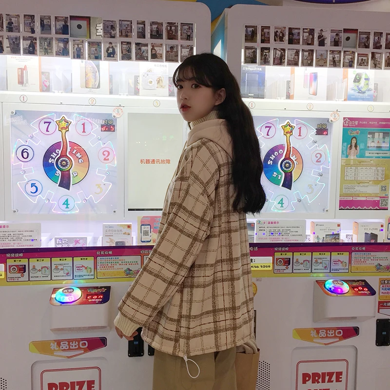 Harajuku флисовые толстовки с капюшоном больших размеров, Женские клетчатые толстовки с высоким воротом, Женские повседневные пуловеры с длинным рукавом, одежда, толстовка