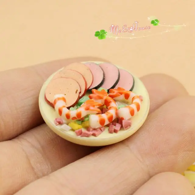 1:12 Кукольный домик игровой домик ветчина креветки салат модель блюда