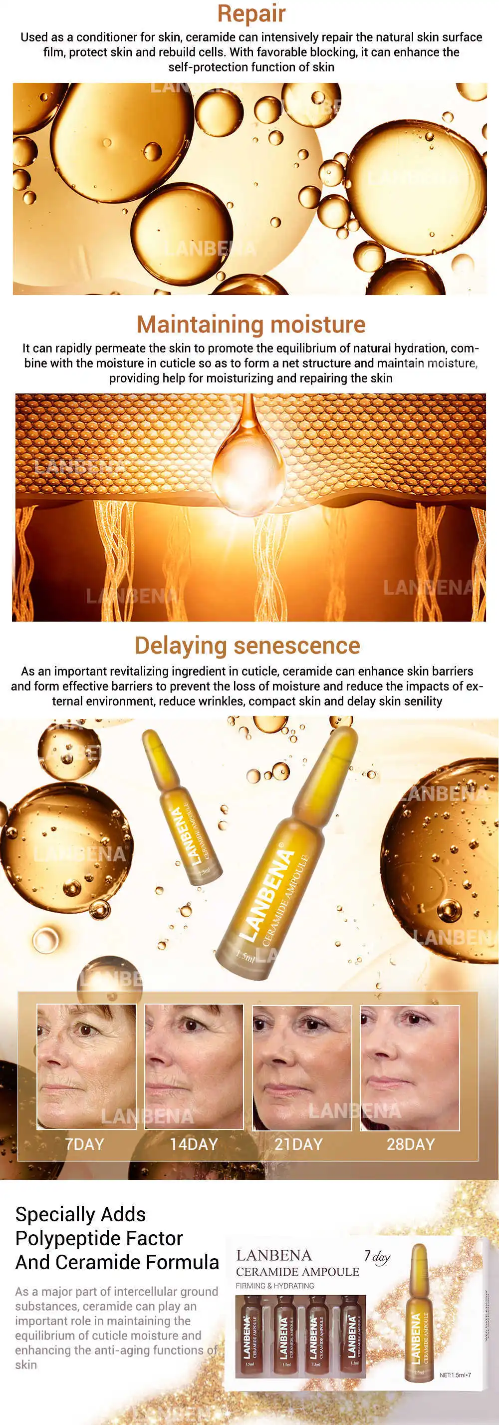 LANBENA Ceramide ампульная сыворотка укрепляющая увлажняющая против старения лифтинг питательная против морщин усадочная поры кожи уход за 7 дней