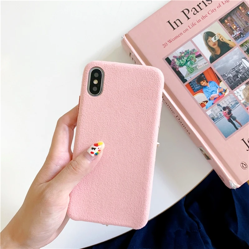 Карамельный цвет замшевый теплый чехол для телефона для iPhone 11 11 Pro Max X XR XS Max 7 8 Plus сплошной цвет Жесткий ПК Защита задняя крышка