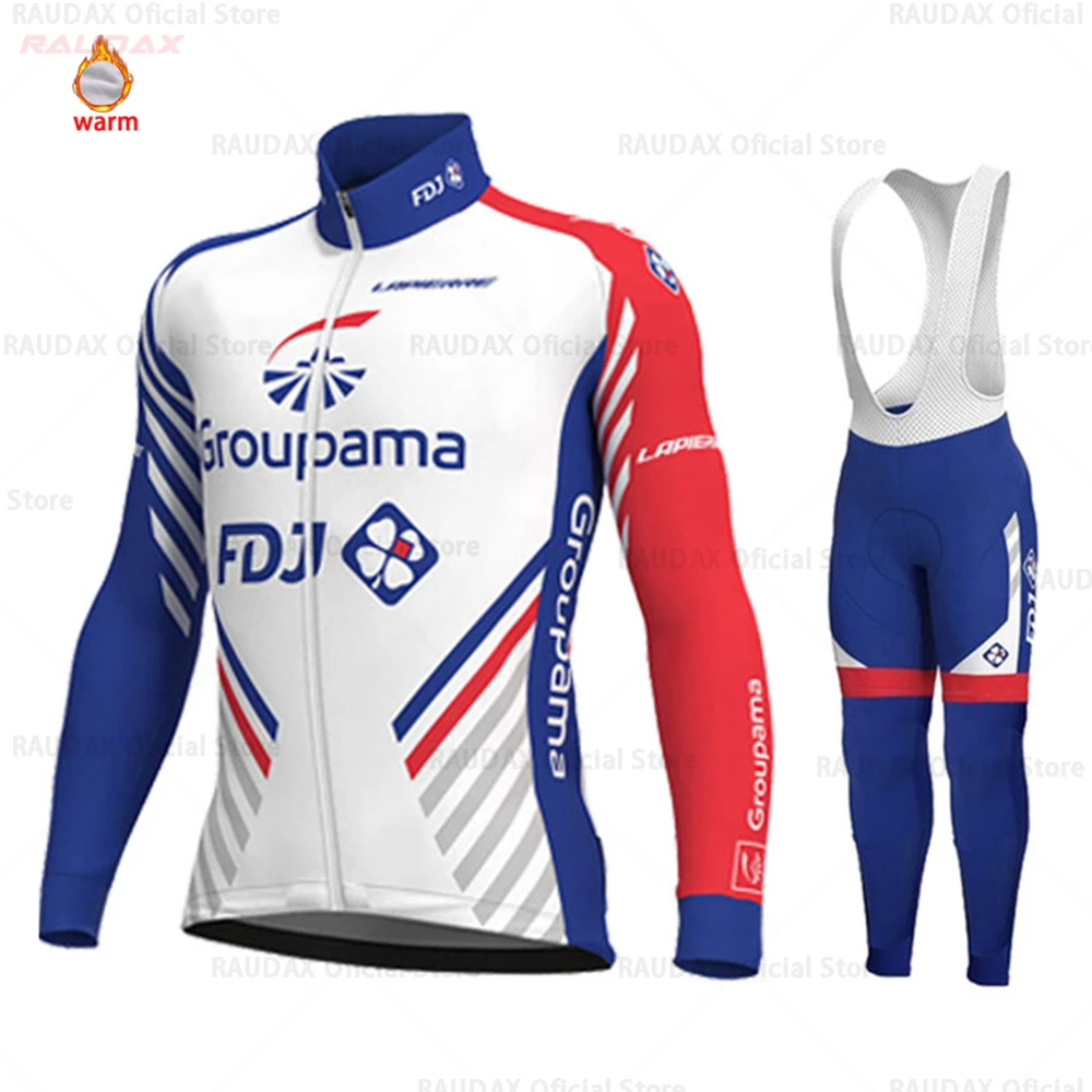 Велоспорт Джерси Набор FDJ зима тепловой флис дышащий Ropa Ciclismo для мужчин с длинным рукавом MTB велосипед одежда Спортивная футболка