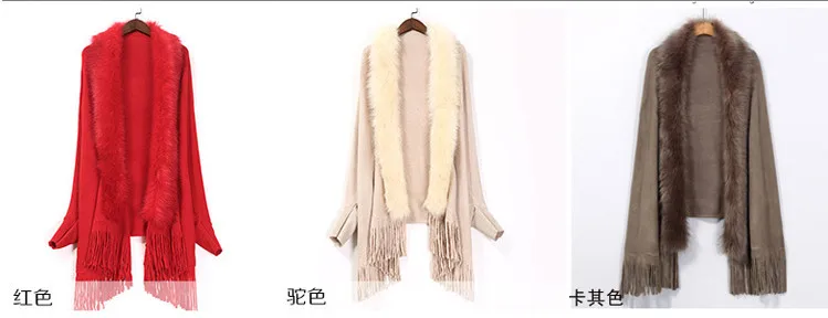 autumn winter fake fox fur tassel knitting cardigan female shrug cloak long sweater women